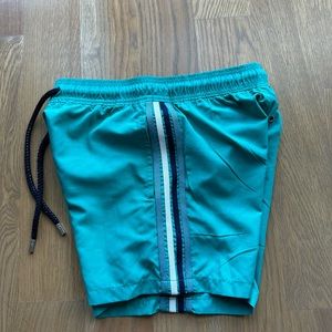 PIER ST. BARTH MENS GREEN SWIMSUIT SWIM TRUNKS WITH STRIPES ON SIDE